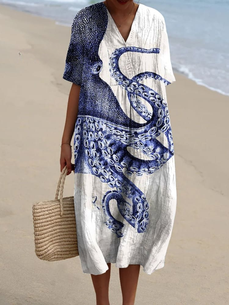 Avery - Octopus Art Print Casual Dress