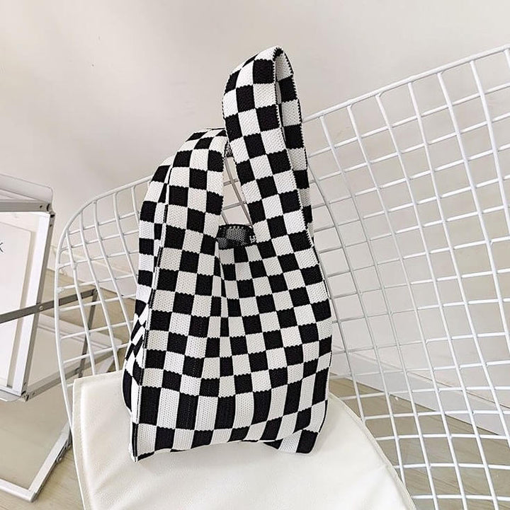 Hazel Checkered Knit Tote
