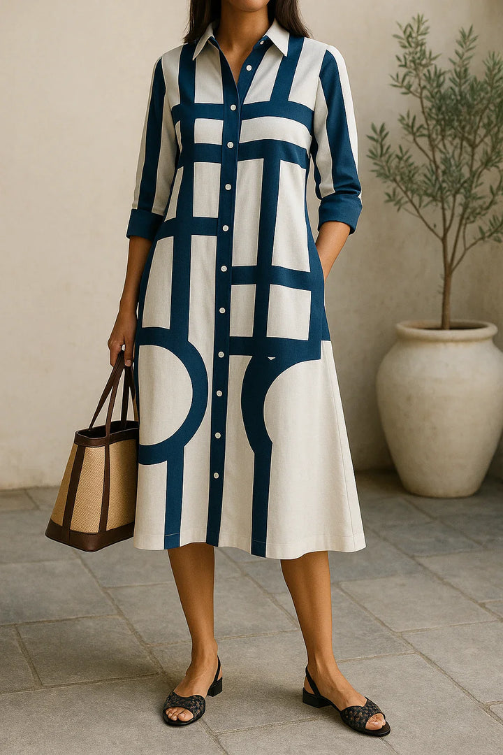 Elise - Shirt Dress with Bold Geometric Print