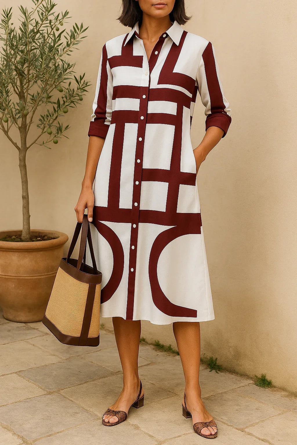 Elise - Shirt Dress with Bold Geometric Print