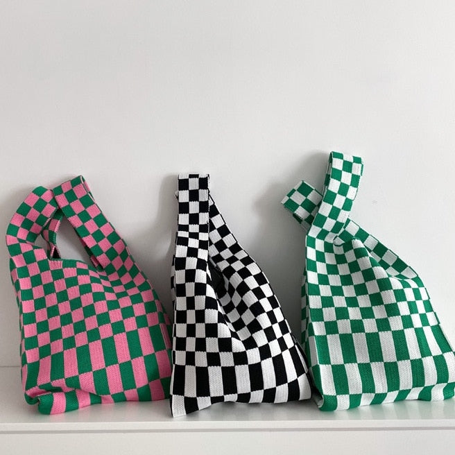 Hazel Checkered Knit Tote